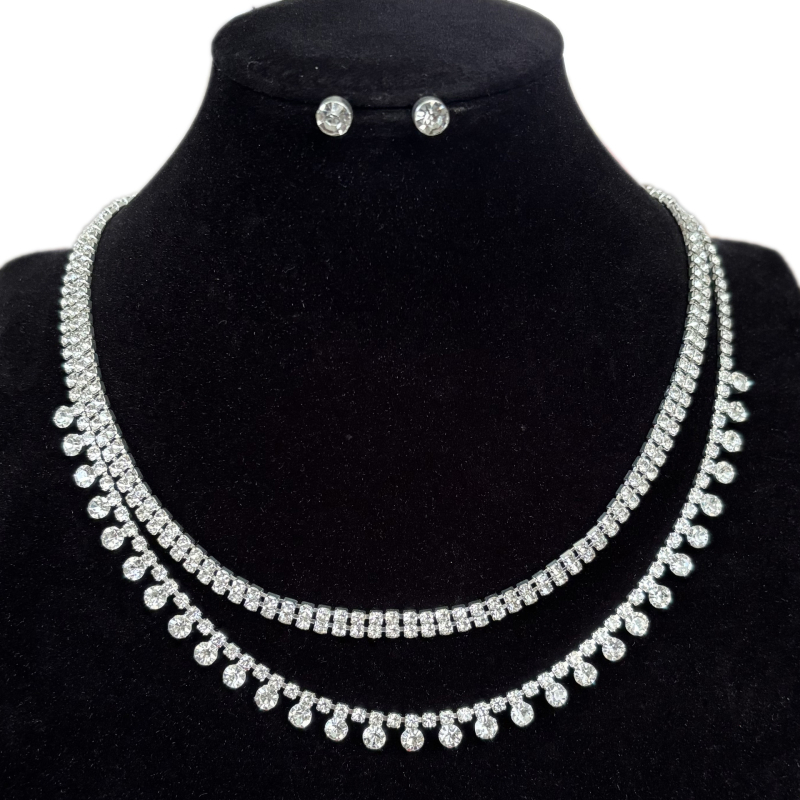 Dvojedjelni set: naušnice i ogrlica s rhinestones, dizajn kapljice vode, jednostavan stil, običan lančić