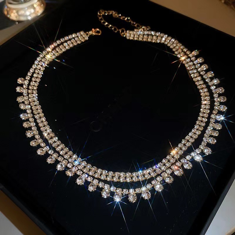 Dvojedjelni set: naušnice i ogrlica s rhinestones, dizajn kapljice vode, jednostavan stil, običan lančić