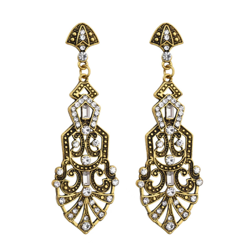 1920-ih vintage ukras za kosu s perjem i rhinestones — tiara s resicama, brit retro stil, komplet nakita za maškare (ogrlica, naušnice, narukvica)