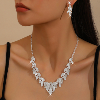 Set vjenčanih nakita s motivom pšenice: ogrlica i naušnice, legura, dijamantna obrada, običan lanac, stil princeze