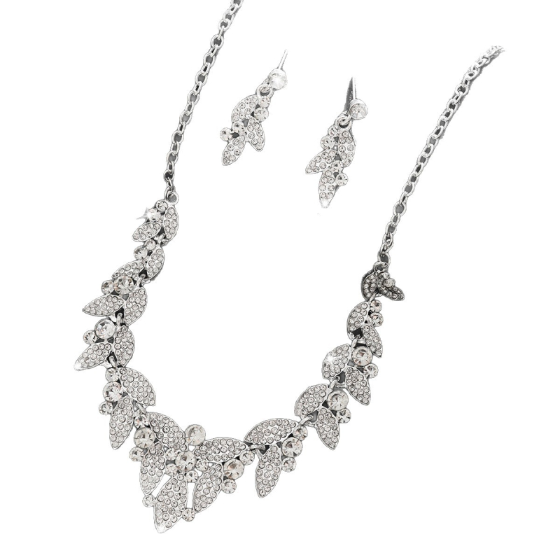 Set vjenčanih nakita s motivom pšenice: ogrlica i naušnice, legura, dijamantna obrada, običan lanac, stil princeze