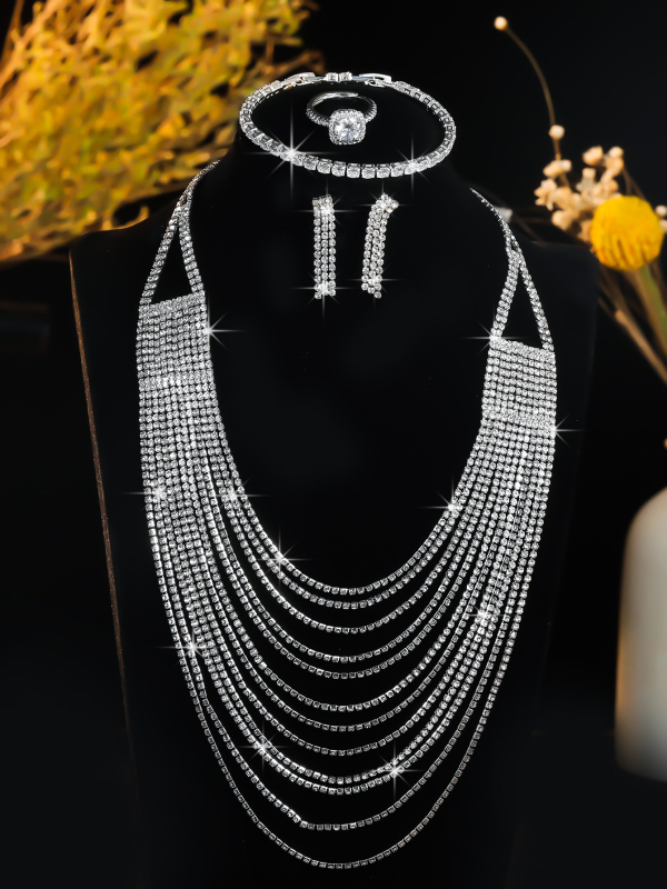 Geometrijska ogrlica od mesinga s rhinestones, elektropliranje, opseg 21–50 cm, standardni lanac, lagani luksuzni stil, za žene