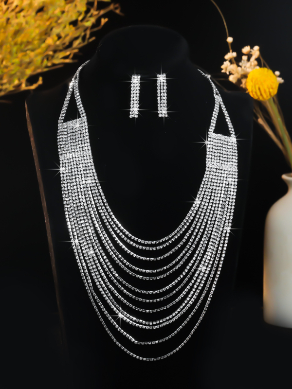 Geometrijska ogrlica od mesinga s rhinestones, elektropliranje, opseg 21–50 cm, standardni lanac, lagani luksuzni stil, za žene