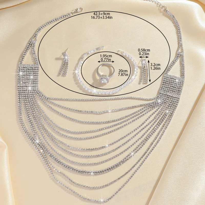 Geometrijska ogrlica od mesinga s rhinestones, elektropliranje, opseg 21–50 cm, standardni lanac, lagani luksuzni stil, za žene