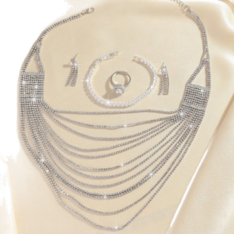 Geometrijska ogrlica od mesinga s rhinestones, elektropliranje, opseg 21–50 cm, standardni lanac, lagani luksuzni stil, za žene