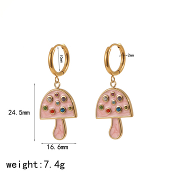 Set ogrlice i naušnica: gljiva-oblika privjesak s kristalima, nehrđajući čelik, završnica kapljica ulja, perljasti lanac, titan čelik visići dijelovi, sladak stil