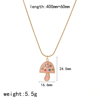 Set ogrlice i naušnica: gljiva-oblika privjesak s kristalima, nehrđajući čelik, završnica kapljica ulja, perljasti lanac, titan čelik visići dijelovi, sladak stil