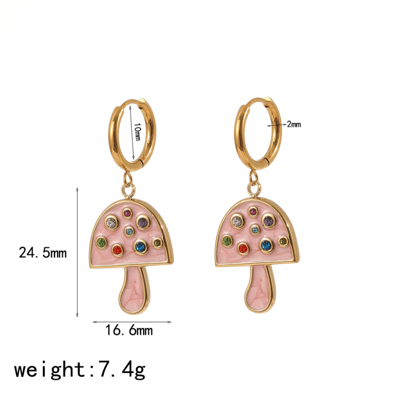 Set ogrlice i naušnica: gljiva-oblika privjesak s kristalima, nehrđajući čelik, završnica kapljica ulja, perljasti lanac, titan čelik visići dijelovi, sladak stil