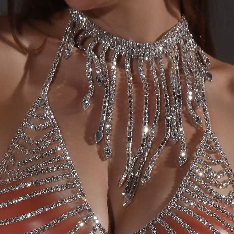 Ötvözetből készült testlánc nyaklánc rhinestone medállal, geometriai forma, elektroplattálás, szabályos lánc, nőknek