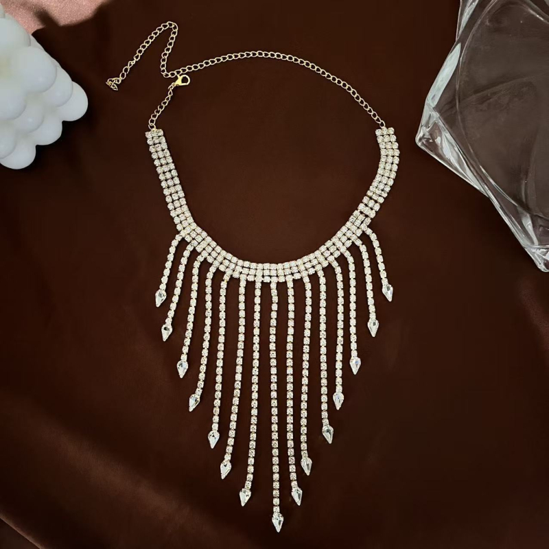 Ötvözetből készült testlánc nyaklánc rhinestone medállal, geometriai forma, elektroplattálás, szabályos lánc, nőknek