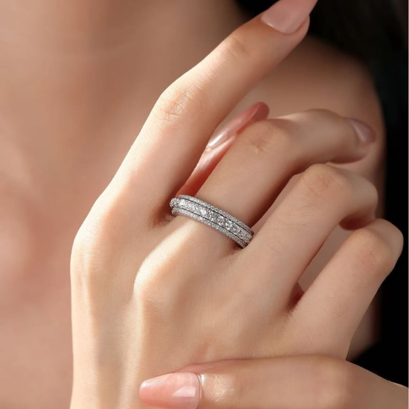 Prsten od srebra 925 s moisanitom, geometrijski dizajn, Yuhan Jewelry, za žene