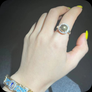 Réz gyűrű, nyitott állítható, etnikus-geometriai stílus, kopott felület, imitált moissanit, uniszex