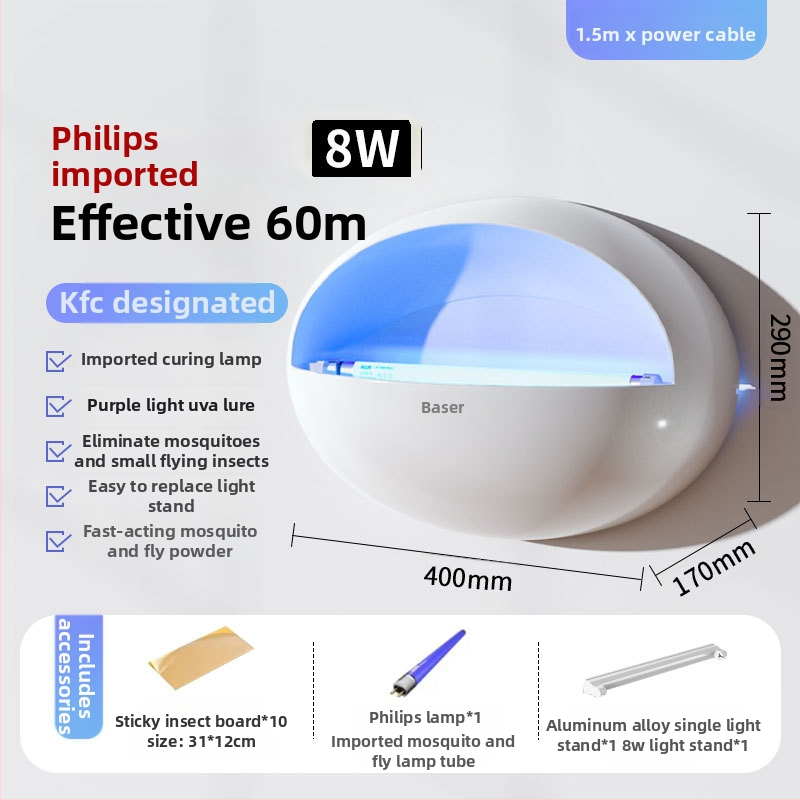 Стенно монтирана лампа за комари с лепяща уловка, UV лампа, ABS корпус, обхват 61 м²+, 1 година гаранция