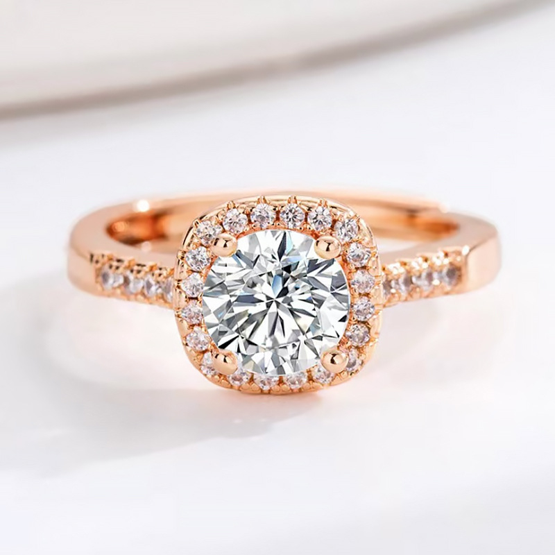 Réz gyűrű geometriás négyszögletes dizájnnal, négyszeres karos foglalat, elektroplakálás, nőknek szóló könnyű luxus ékszer