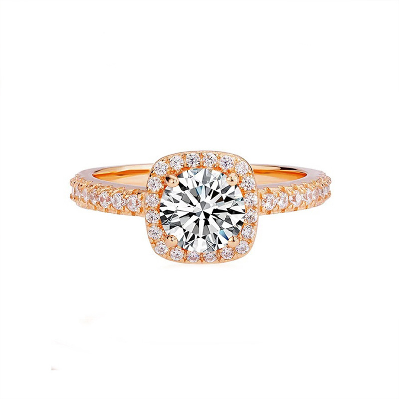 Réz gyűrű geometriás négyszögletes dizájnnal, négyszeres karos foglalat, elektroplakálás, nőknek szóló könnyű luxus ékszer