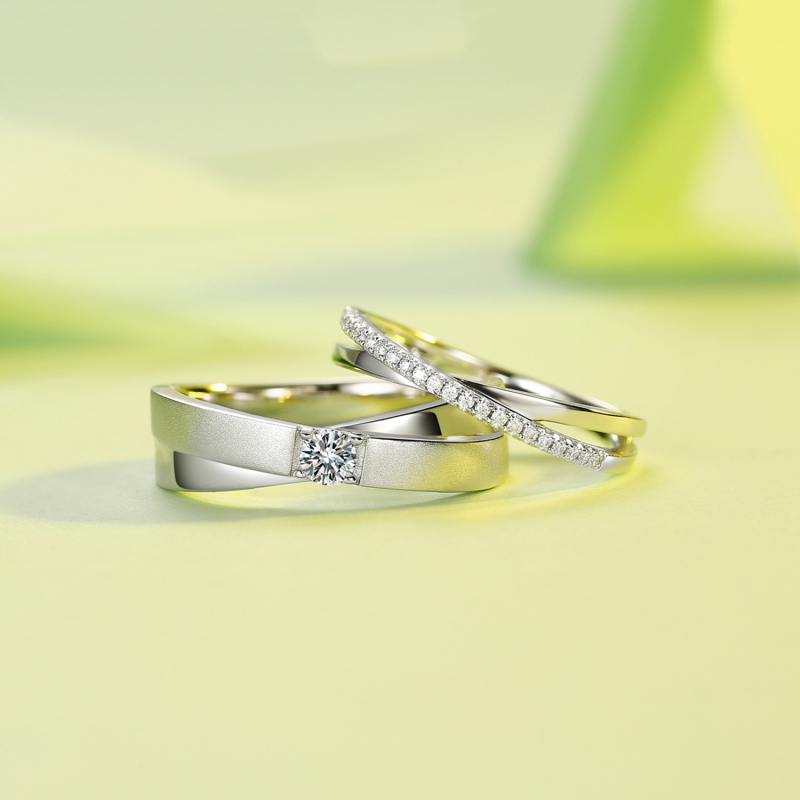 Par Moissanite prstenja od srebra 925, D boje – set od dva komada