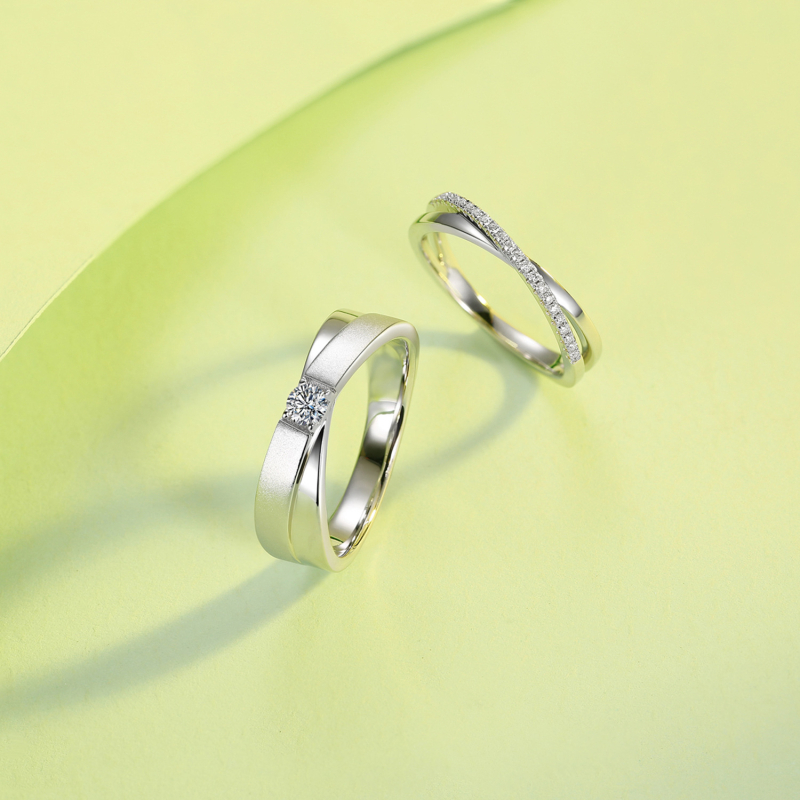Par Moissanite prstenja od srebra 925, D boje – set od dva komada