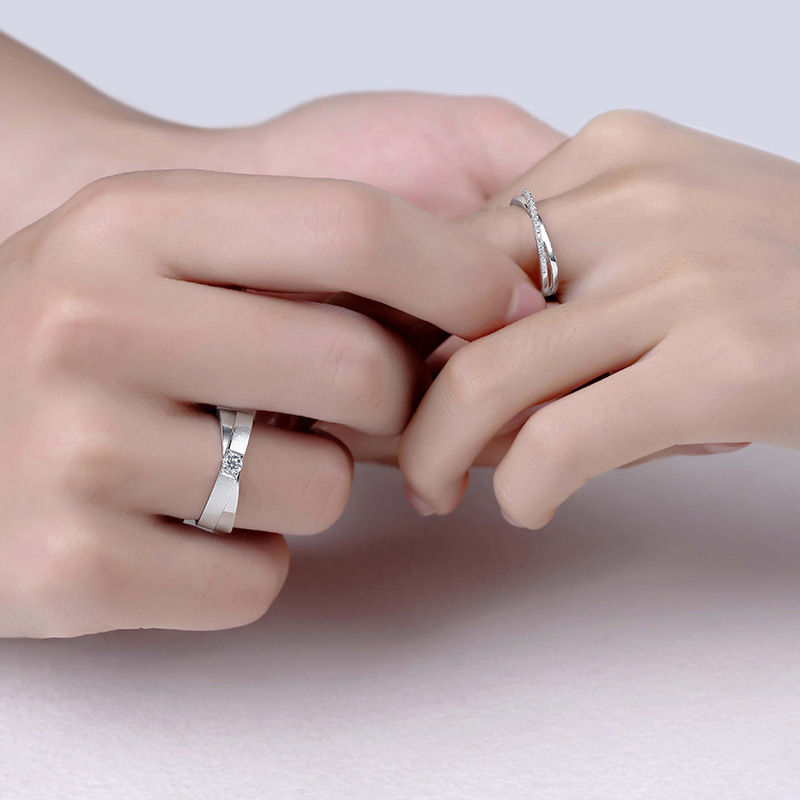 Par Moissanite prstenja od srebra 925, D boje – set od dva komada