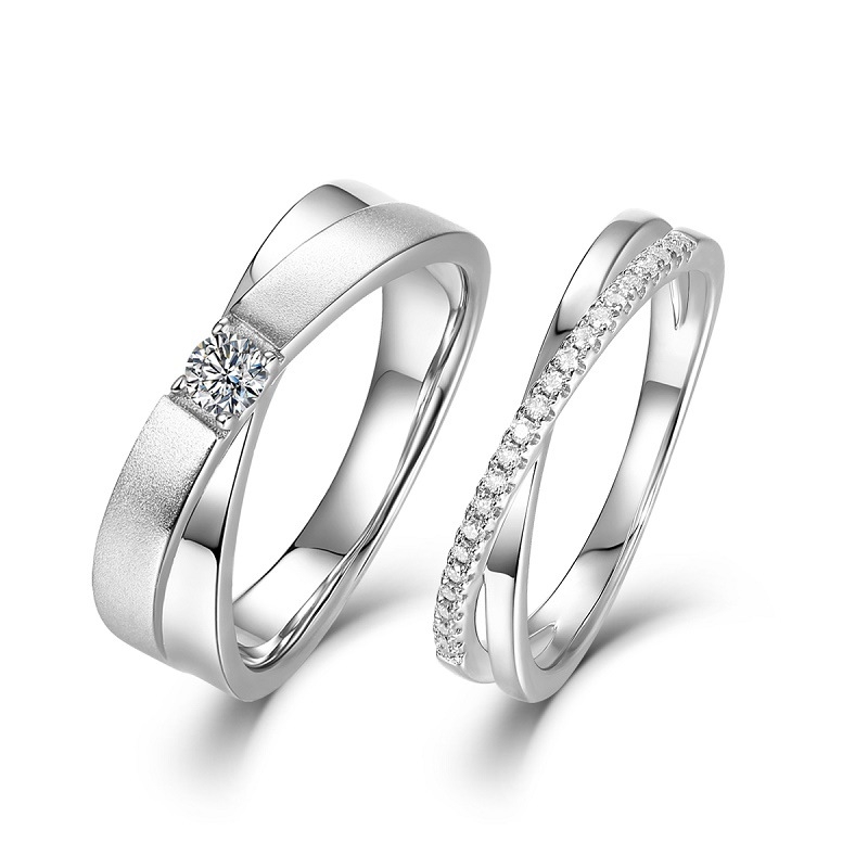 Par Moissanite prstenja od srebra 925, D boje – set od dva komada