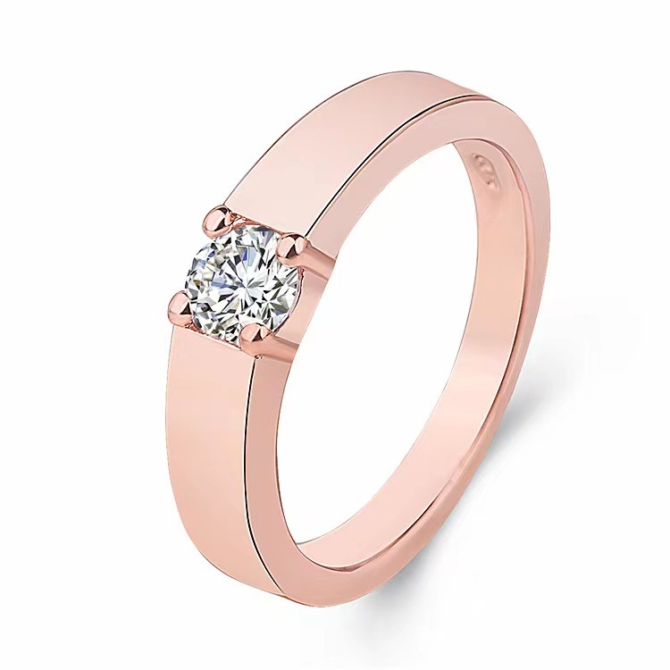 Uniszex réz gyűrű négypontos moissanit-stílusú beállítással, ekvivalens 0,5 karát, New Huan Zhen márka, geometriai dizájn