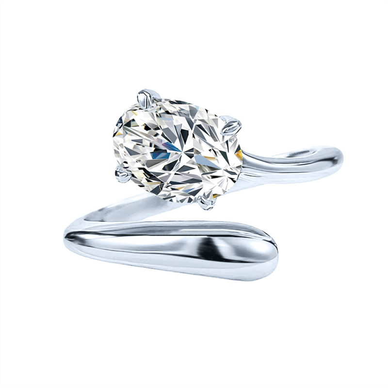 Moissanitni prsten 1.5 ct, kapkovit oblik, 925 srebro, otvoreni prsten