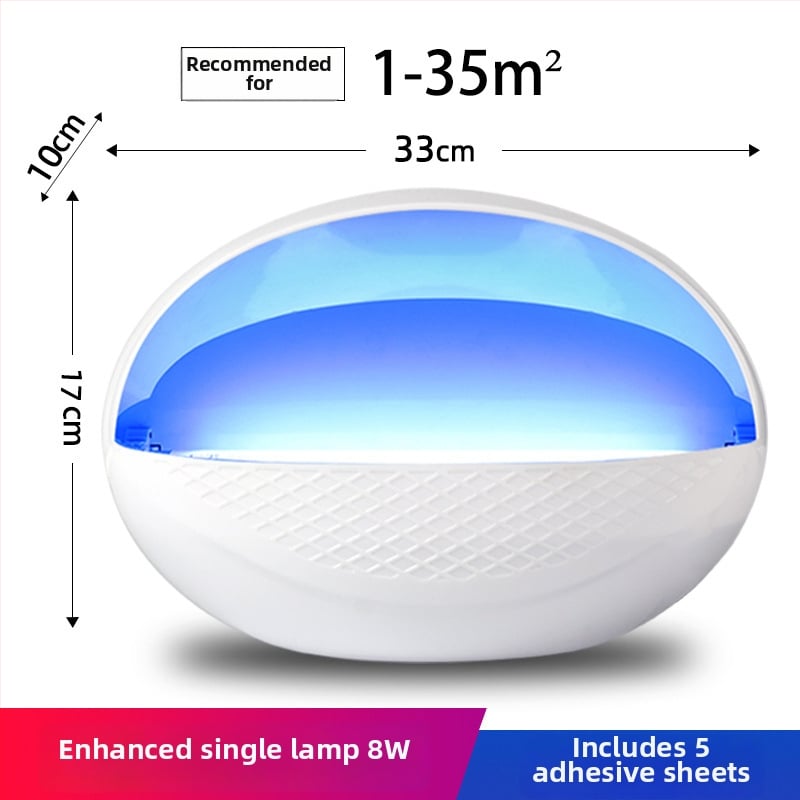 Стенна лампа за комари със залепваща уловка, LED, захранване от контакт, ABS корпус, обхват 41–60 м²