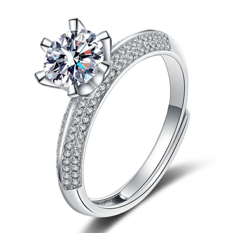 Unisex réz gyűrű ezüst bevonattal és cirkóniával, geometrikus dizájn, elektrolitikus bevonat, állítható nyitott gyűrű