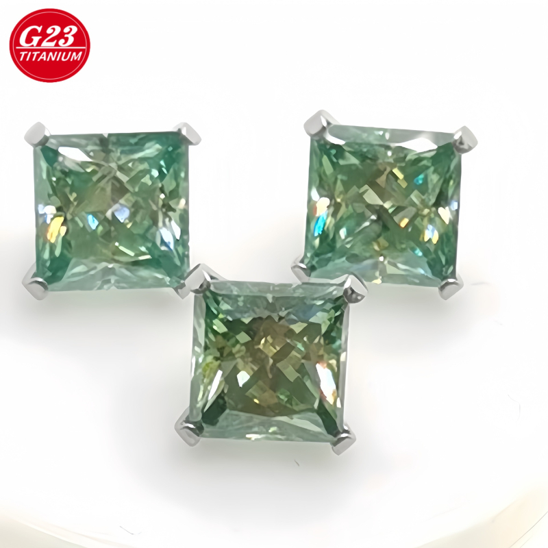 Studuri pentru urechi și buze din aliaj de titan G23, design geometric, patru gheare, finisaj lucios