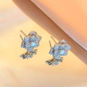 Camellia Moissanite fülbevalók, Sterling ezüst, virágos dizájn, vágás: 8 csillag és 8 nyíl