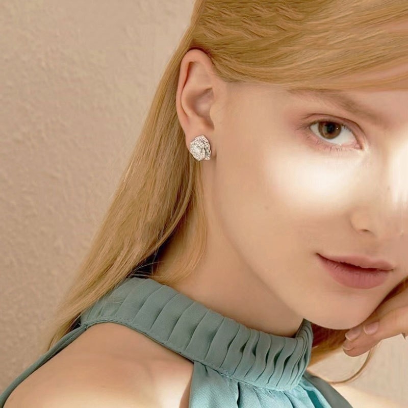 Camellia Moissanite fülbevalók, Sterling ezüst, virágos dizájn, vágás: 8 csillag és 8 nyíl