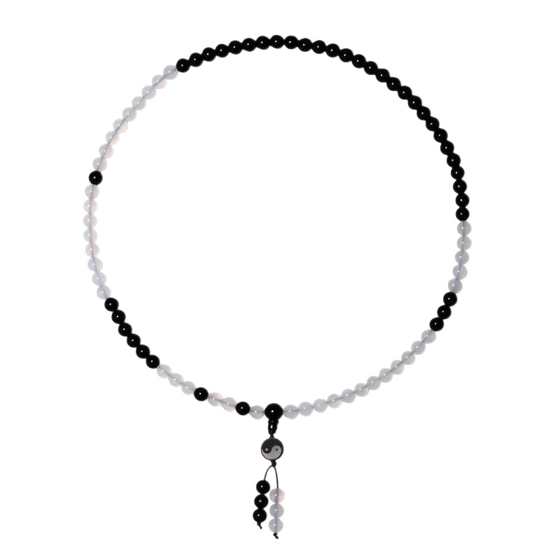 Naramak od 8 mm achata s Tai Chi Yin Yang Bagua i daoističkim molitvenim biserima, unisex, 81 bisera