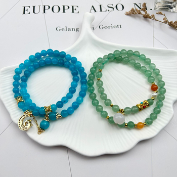 Narukvica od prirodnog akvamarina, okrugle perle, ručna izrada, ženski kineski stil