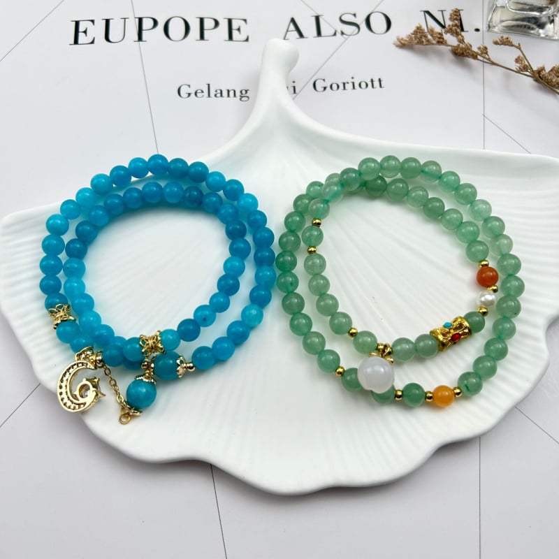 Narukvica od prirodnog akvamarina, okrugle perle, ručna izrada, ženski kineski stil