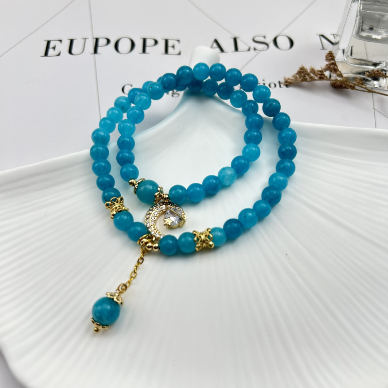 Narukvica od prirodnog akvamarina, okrugle perle, ručna izrada, ženski kineski stil