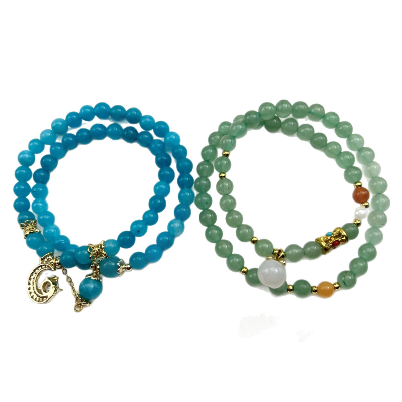 Narukvica od prirodnog akvamarina, okrugle perle, ručna izrada, ženski kineski stil