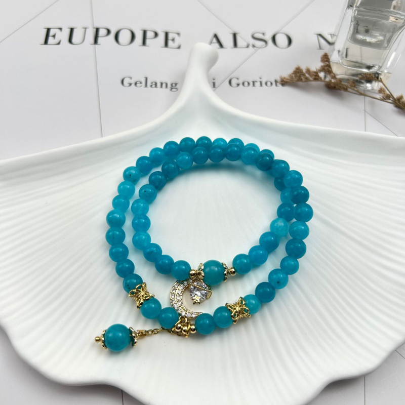 Narukvica od prirodnog akvamarina, okrugle perle, ručna izrada, ženski kineski stil