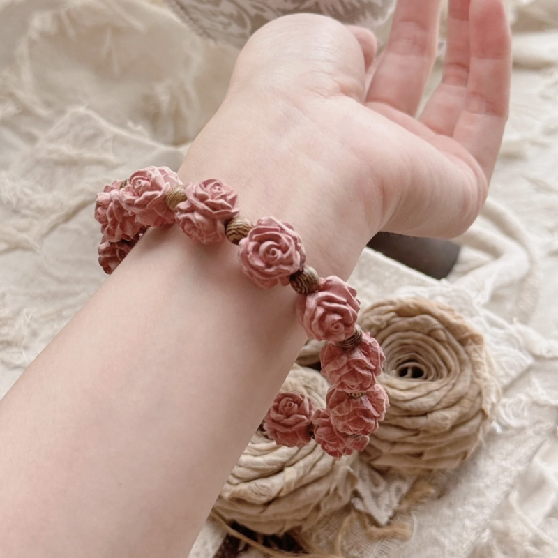 Narukvica od prirodnog drveta u Novom kineskom stilu, ručna izrada, unisex s cvjetnim oblikom, proljeće 2025