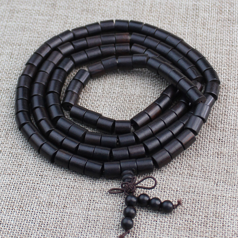 Narukvica od ebonovog drveta s bačvastim perlama, etnički stil, unisex, 108 perli.