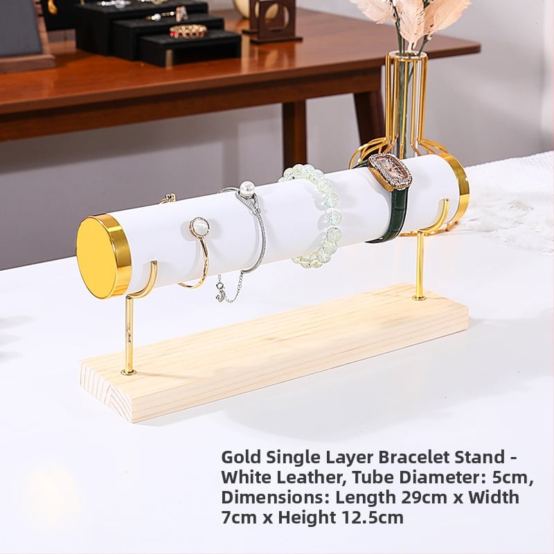 Триетажна дървена стойка за бижута за настолно експониране и съхранение на часовници и гривни