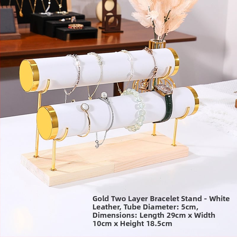 Триетажна дървена стойка за бижута за настолно експониране и съхранение на часовници и гривни