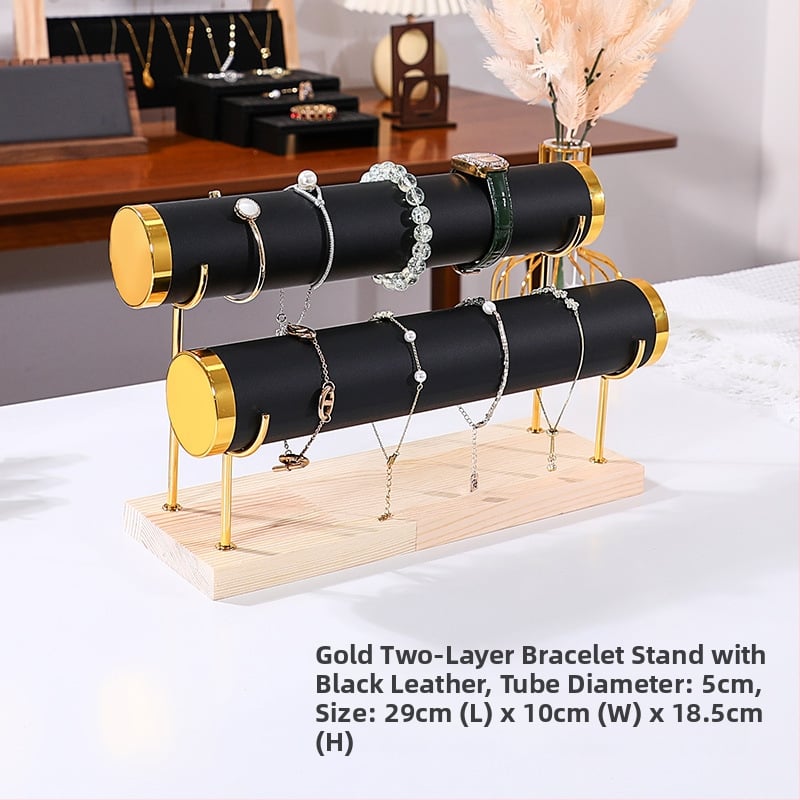 Триетажна дървена стойка за бижута за настолно експониране и съхранение на часовници и гривни