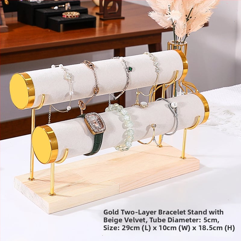 Триетажна дървена стойка за бижута за настолно експониране и съхранение на часовници и гривни