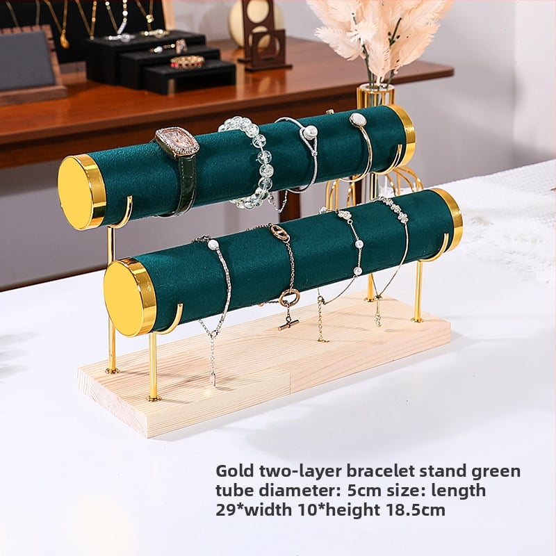 Триетажна дървена стойка за бижута за настолно експониране и съхранение на часовници и гривни