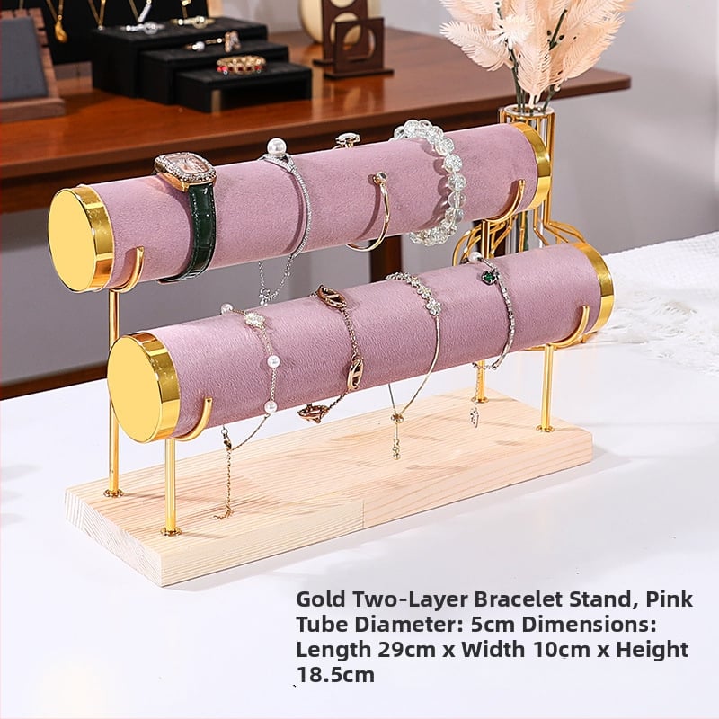 Триетажна дървена стойка за бижута за настолно експониране и съхранение на часовници и гривни