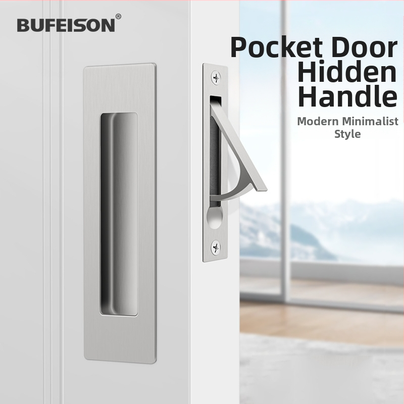 Kišeninių durų rankena — Nerūdijantis plienas, elektroplatuotas paviršius, Modernus minimalistinis stilius, tinka kišeninėms, įmontuotoms ir medinėms durims