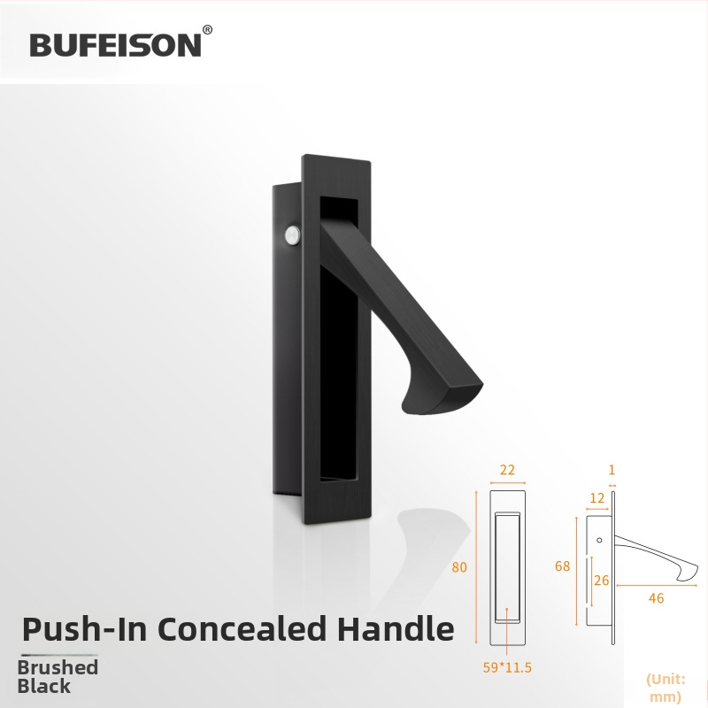 Kišeninių durų rankena — Nerūdijantis plienas, elektroplatuotas paviršius, Modernus minimalistinis stilius, tinka kišeninėms, įmontuotoms ir medinėms durims