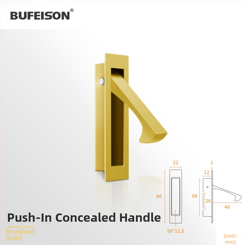 Kišeninių durų rankena — Nerūdijantis plienas, elektroplatuotas paviršius, Modernus minimalistinis stilius, tinka kišeninėms, įmontuotoms ir medinėms durims