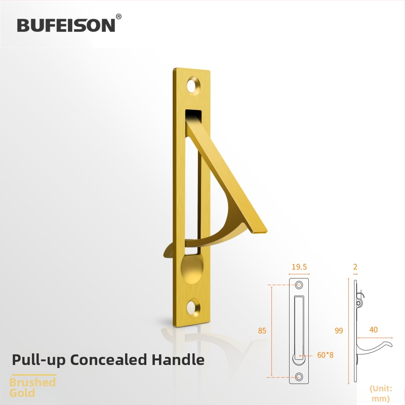 Kišeninių durų rankena — Nerūdijantis plienas, elektroplatuotas paviršius, Modernus minimalistinis stilius, tinka kišeninėms, įmontuotoms ir medinėms durims