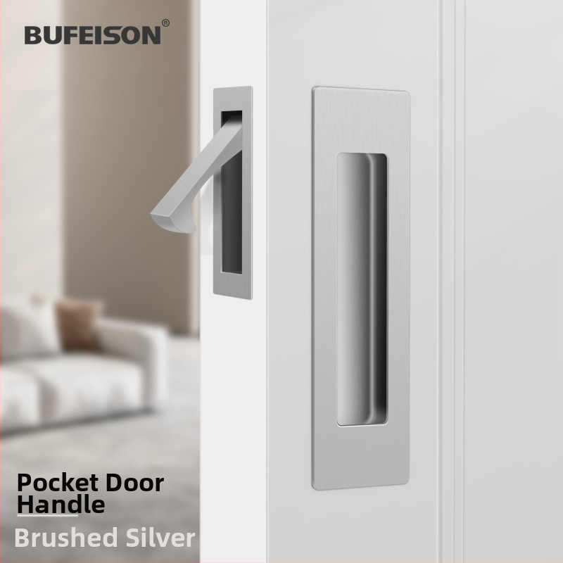 Kišeninių durų rankena — Nerūdijantis plienas, elektroplatuotas paviršius, Modernus minimalistinis stilius, tinka kišeninėms, įmontuotoms ir medinėms durims