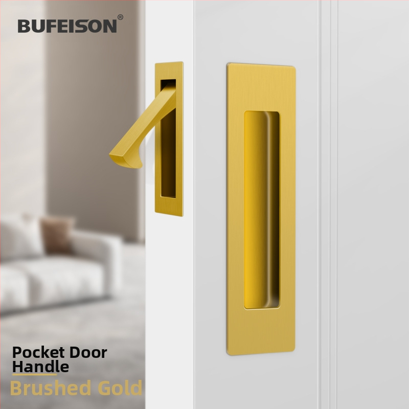 Kišeninių durų rankena — Nerūdijantis plienas, elektroplatuotas paviršius, Modernus minimalistinis stilius, tinka kišeninėms, įmontuotoms ir medinėms durims